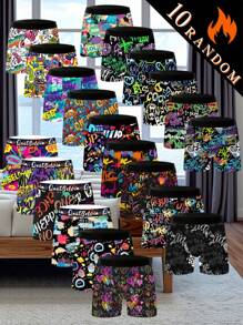 Random 10-Pack Graffiti Print Boxer Briefs Novelty And Cool Pattern Four-Corner Design Men's Fashion Shorts