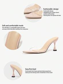 Jin Bei Qi 女士高跟穆勒鞋，透明 PVC 材质，时尚优雅的尖头闪亮细高跟鞋，非常适合派对、宴会和户外，春夏季，时尚粉色 - 粉色 - 查看 5