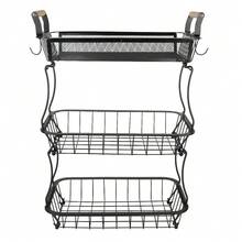 3-Tier Fruit Basket, 3-Tier Fruit And Vegetable Basket With 3 Banana Hooks For Kitchen Counter, Vegetable Counter, Large Capacity Wire Storage Rack, Organizer For Onions, Snacks, Black/White - Black - View 1