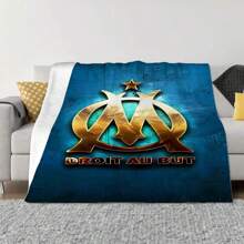Superweiches Flanell-Decke mit kreativem "OM" Design, inspiriert von Marseille - Bequeme 4-Jahreszeiten-Decke für Wohnzimmer, Büro, Sofa oder Reisen - perfekte Geschenkidee - Blau-weiß Marseille Muster