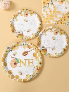40 Peças Conjunto Descartável de Utensílios de Mesa com Tema de Abelha, Inclui 8 Pratos de Papel de 7 Polegadas e 9 Polegadas, 8 Copos de Papel, 16 Guardanapos e Talheres de Papel, Adequado para Feriados Familiares, Suprimentos para Festa de Aniversário com Tema de Abelha, Lembrancinhas de Festa - Conjunto de pratos de abelha - Visão 9