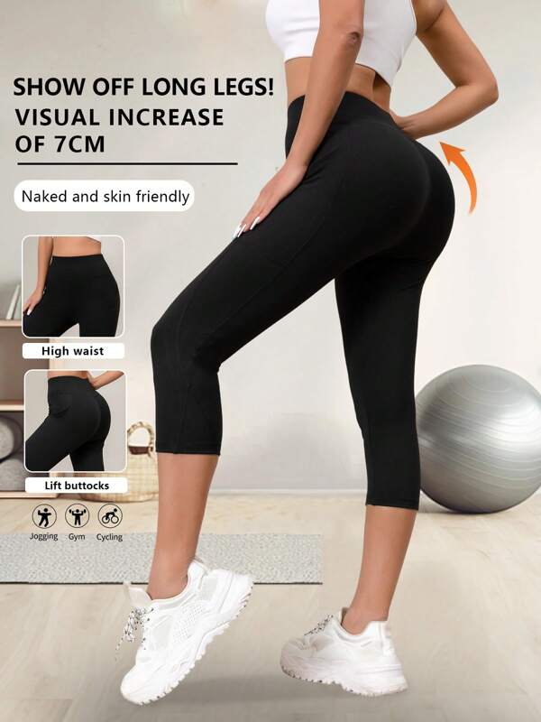 2025 Spring & Summer High Waisted Pocket Capri Shorts, Yoga Pants, Sexy Slimming Figure Enhancing Tight Shark Skin Pants, Suitable For Sports, Casual, Fitness, Cycling, Dates. [Factory Quality Designated Model]