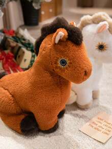 1PC 23cm/9.05英寸仿真小马公仔毛绒玩具白色小马飘星马玩偶布娃娃十二生肖马年吉祥物仿真马家居装饰玩偶