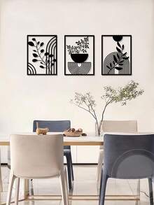 3 件套黑色金属墙面艺术装饰，简约线条艺术挂饰，抽象金属墙面雕塑，波西米亚风格壁挂，适用于卧室、浴室、客厅、室内和室外 - 黑色 - 查看 4