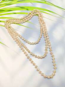 1pc 1.5m Long Crystal Beads Knotted Multi-Layer Simple Daily Wear Necklace For Women
