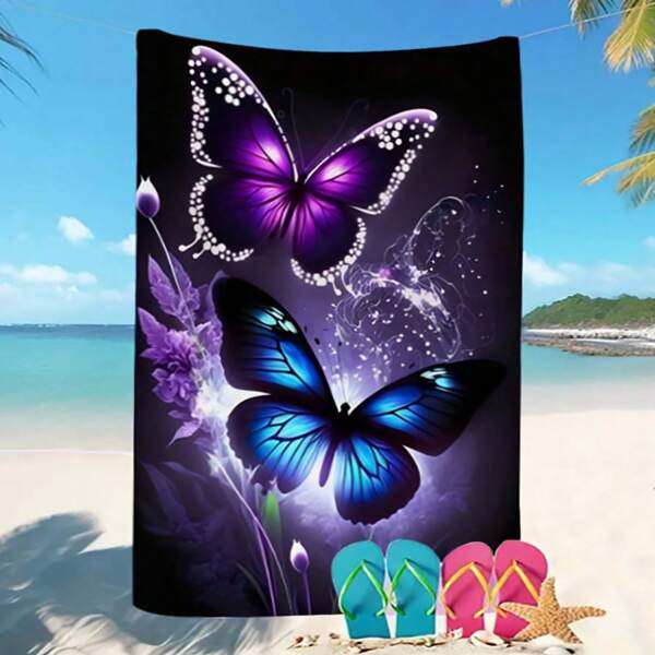 1pc 250GSM Creative Colorful Butterfly Print Beach Towel, Super Absorbent Pool Towel, Sand-Proof, Oversized Beach Mat, Ultra-Fast Drying Swimming Towel, Suitable For Travel, Swimming Pool, Diving, Surfing, Yoga, Camping, Motorcycle Club Gatherings, Essential Beach Accessory Beach Essentials