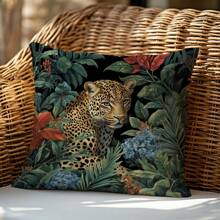 1 Stück Jungle Leopard Muster Deko Kissenbezug, einseitiges Samt Material, 45*45cm/18*18 Zoll Kissenbezug, geeignet für moderne minimalistische Sofa Wohnzimmer Dekoration, Geschenk
