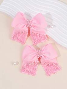 2PCS Fashion Trailing Rose Decorated Bow Girl Hair Clip, Pearl Decorated Solid Color Hairpin Is The Perfect Choice For Giving Children Birthday Gifts
