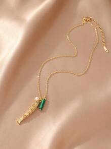 GEREIT 1pc Natural Stone Gold Fish Pendant Necklace For Women, Suitable For Daily Wear And Beach Vacation