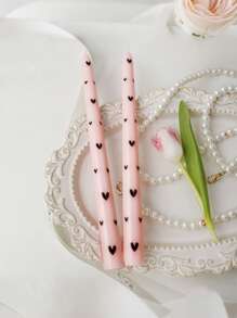 2pcs/Set (One Box) Long Pole Conical Heart Pink Candle, 9.84 Inches, Soy Wax Smokeless, Wedding Banquet Decoration Atmosphere Long Candle Branch, Black Heart, Red Heart, Pink Candle White Candle, Holiday Atmosphere Candle, Valentine's Day Candle, Cute And Fun Candle