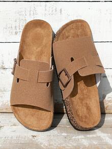 Men's Slip-On Sandals, Vintage Minimalist Style With Adjustable Buckle Design, Lightweight Non-Slip Brown Shoes, Suitable For Indoor/Outdoor, Walking, Vacation, Beach, Autumn - Brown - View 4