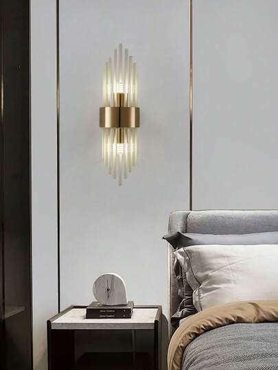 1pc Goud Long Crystal Wand Sconce Stainless Steel Base Living Room, Stairwell, Entrance Hall, Bedroom, Corridor Aisle, Bedside Table, Cafe Other Home Ambiance Sconce, Background Creative Sconces view 6