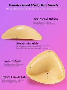 2 件双面粘合胸罩聚拢双面拉丝胶胸垫 - 粘合胸垫可重复使用比基尼隆胸 - 米色 - 查看 7