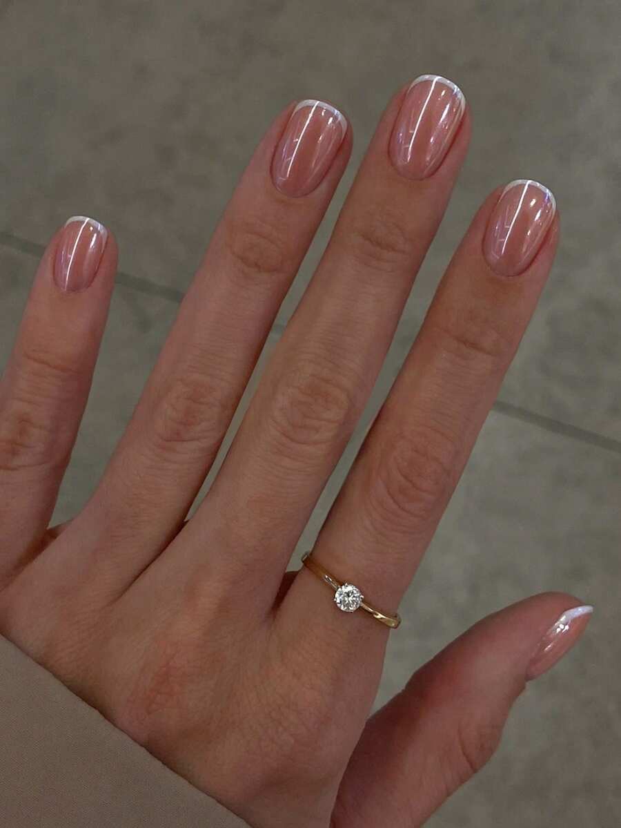 24 chiếc móng tay giả đầu nhọn kiểu Pháp màu trắng, móng tay vuông ngắn, có hiệu ứng lấp lánh, thiết kế tối giản, che phủ hoàn toàn, dành cho phụ nữ và trẻ em gái, đồ dùng làm móng hàng ngày - Nhiều màu - Xem 1