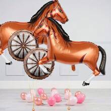 7pcs Western Cowboy Theme Horse Carriage Wheel Aluminum Foil Balloon Set, Irregular Brown Horse & Carriage Wheel Aluminum Foil Balloons, Suitable For Birthday Party, Theme Party, Anniversary, Equestrian Race, Retro, Outdoor Events, Holidays Decoration