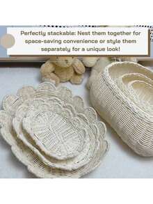 Scalloped Basket With Lid Set Of 3,Stackable Baskets For Organizing, Scalloped Wicker Basket, Woven Basket With Lid, Rattan Storage Baskets With Lid, Basket With Lid Decorative Storage - Rattan - View 6