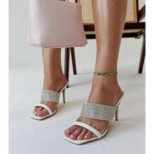 夏季时尚优雅水钻装饰高跟凉鞋