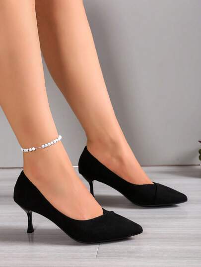 Nuove Classiche Pumps Da Ufficio Nere Con Tacco Medio, Scarpe Con Tacco Alto A Punta In , Scarpe Da Lavoro Di Moda Estive Per Donna