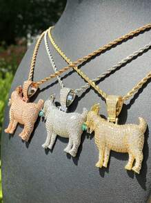 DUBSS 1 pièce de pendentif de collier en forme de chèvre mangeant de l'herbe avec un réglage à griffes plaqué, bijou de style hip-hop pour hommes