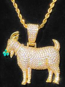DUBSS 1 pièce de pendentif de collier en forme de chèvre mangeant de l'herbe avec un réglage à griffes plaqué, bijou de style hip-hop pour hommes