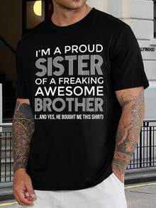 Camiseta de Hermana Orgullosa del Hermano Impresionante - Divertido Regalo para Hermanos, Camisetas Familiares a Juego, Regalo de Cumpleaños para Hermanas - Negro - Ver 1