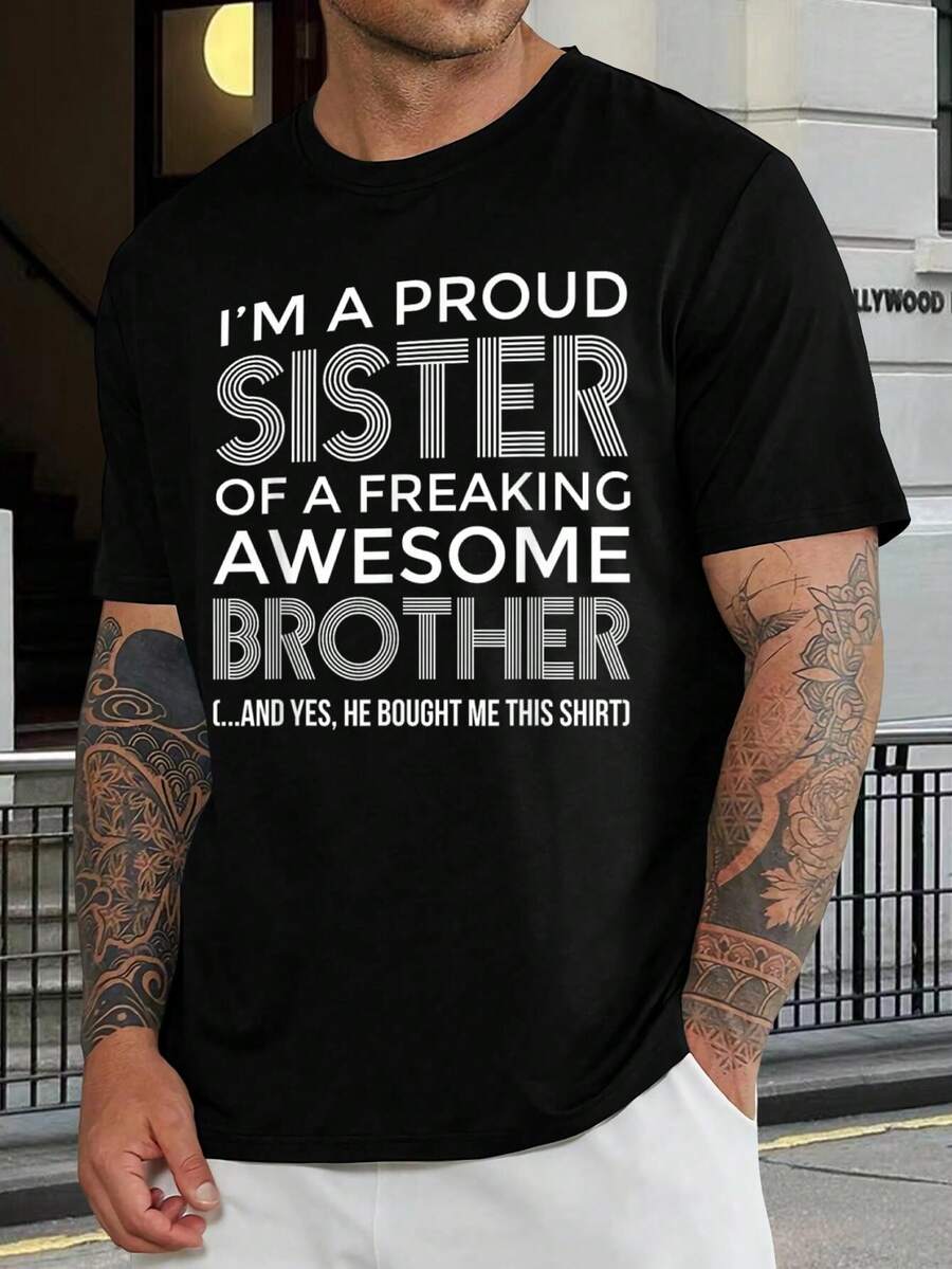 Camiseta de Hermana Orgullosa del Hermano Impresionante - Divertido Regalo para Hermanos, Camisetas Familiares a Juego, Regalo de Cumpleaños para Hermanas - Negro - Ver 1