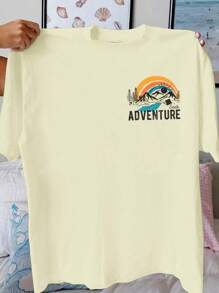 Seek Adventure Print Tee Shirt, Suitable For Camping, Hiking, Nature Lovers, Adventure Seekers, Summer Holiday