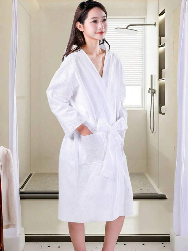 1pc Travel Bathrobe, Disposable Bath Towel, Summer Bathrobe, Travel With Bathroom Towel, Convenient Disposable Hotel Bathrobe, Portable Bathrobe, Suitable For Hotels, Homestays, Pool Party Supplies, Spa, Beauty Salon, Clean, Health, Thick Comfort And Skin Friendly Clean Back To School