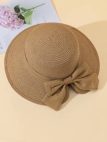 Fashion Straw Hat, Sun Hat, Casual Bowknot Decor Hat For Women, UV Protection, Suitable For Outdoor, Beach, Lightweight And Stylish