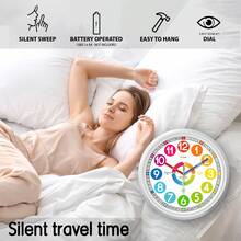 8-10 Inch Colorful Teaching Clock - Battery Powered, 12-Hour Large Digit Learning Clock, Multi-Color Zoning, Silent For Easy Learning, Suitable For Living Room, Bedroom, Room, Playground, Classroom Decor, Holiday Gift (Batteries Not Included) Wall Clock, Bedroom Decor, Dorm Decor, Back To School Decor, School Surprise, Home Decor, Learning Supplies - Multicolor ET113 - View 7