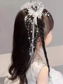 دبوس شعر مزخرف باللؤلؤ والريش والكريستال، دبابيس شعر تاج جنوي يدوية، اكسسوارات تزيين وتألق للفتيات في العرض والحفلات وأعياد الميلاد