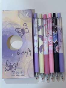 6支装，创意玫瑰玫瑰按压凝胶笔，ins超吸睛青少年男孩女孩考试毛笔ST顺滑好写黑色水笔，家庭教育课堂办公书写书写签名通用书写笔凝胶笔圆珠笔，期末圣诞节节日文具礼品礼物套装，返校