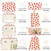 8-Piece Packing Cubes,Travel Clothes Storage Bags,Luggage Packing Organizers, Foldable, With Zipper, Shoe Tidy Pouch , For Suitcases, Back To School, Travel, Vacation Essentials, Travel Accessories,Pack Your Luggage With Ease - 草莓 - 查看 3