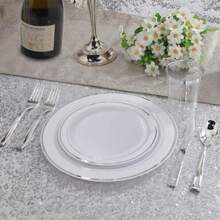 20/10pcs Silver Rim Party Plates, Platinum Rim Salad Plates, 10.25 Inch And 7.5 Inch Serving Platters, For Parties, Outdoor, Weddings, Restaurants,School Supplies