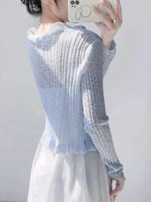 Lightweight Ruffle Tie Front Knitted Cardigan For Women, Summer Cover Up Short Top