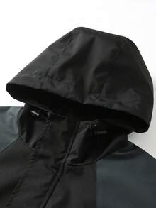 Men's Outdoor, Casual Windproof Patchwork Hooded Jacket, Fall - Black - View 5