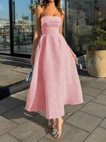 Vestido sin tirantes elegante y romántico para citas de verano Floreya, vestido ceñidor de cintura de alta gama con Charm, ajuste delgado casual, para la temporada de bodas