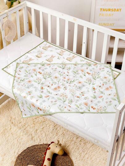 2件套可爱动物印花婴儿尿布更换垫套装，防水更换垫衬垫，可重复使用柔软吸水便携式更换垫