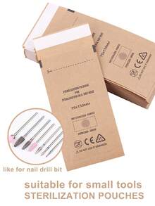 1. 75x150毫米一次性消毒袋，20/50/100个装，美甲牛皮纸袋，美甲工具消毒袋，钻头钳清洁设备收纳配件 - 棕色 - 查看 2