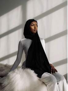 1 件纯色 Abaya 配饰雪纺围巾/头巾，适合女士日常休闲穿着面纱服装