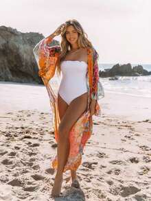 Beautiful Nomad Floral Printed Bohemian Casual Spring Open Front Long Sleeve Kimono - Multicolor - View 1