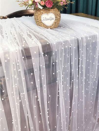 1pc Pearl Voile Tablecloth, Dessert Table Decor, Birthday Party Gathering Dining Table Background Decor, Photography Backdrop, Wedding, Baby Shower