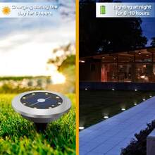 1/2/4/8 件户外太阳能暖光草坪灯，8 个 LED 太阳能地面灯，防水太阳能景观灯，温暖明亮的照明，适用于家居装饰、花园、小路、庭院、露台、走道、游泳池、游乐场户外照明 - 暖白色 - 查看 6