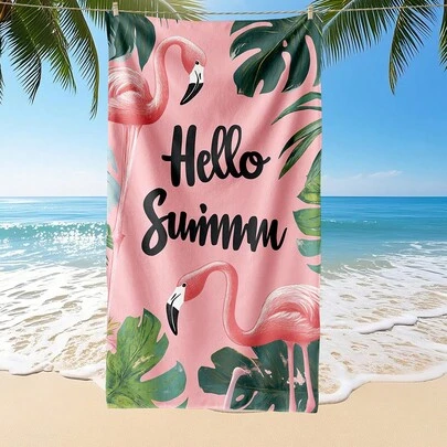 1pc Printed Beach Towel, Flamingo Pattern Swimwear, Bath Towel, Fashionable Beach Towel, Super Absorbent Bath Towel, Suitable For Bathroom, Swimming, Fitness, Yoga, Soft And Comfortable Microfiber Towel, Lightweight And Easy To Carry, Windproof And Sunscreen, Anti-Sand, Suitable For Summer Travel, Vacation, Bathroom Decor, Available With Or Without Storage Bag, Recommended Regular Size And Large Size (Small Towel Size 35*75cm, Recommended 150cm And Above)