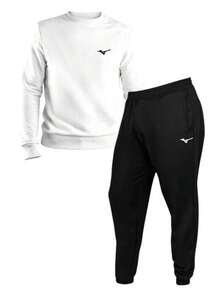 Men's Round Neck Sweatshirt + Sports Gym Pants Kit Set Promotion - 白色 - 查看 1