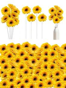 5 Stücke/Set - Sonnenblumen Garten Dekoration - Leuchtend gelbe künstliche Blumen mit schwarzen Samen und grünen Blättern, modernes Metall Outdoor Terrassen Ornament für Zugänge, Terrassen und Gärten, batteriefrei, Garten Ornament, Sommer Feengarten Ornament