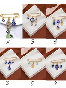 1pc Fashionable Blue Eye Palm Shaped Alloy Pendant Brooch With Crystal Beads, Suitable For Men And Women Daily Wear - Multicolor - View 1