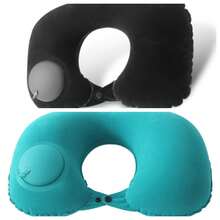 1个充气U型颈枕，便携式压力充气颈枕，孔雀绿/灰/黑，便捷旅行体验，压力充气颈枕，TPU旅行充气U型枕