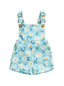 Toddler Baby Girl Sunflower Print Overalls Shorts With Pocket Suspender Trousers Cute Summer Clothing Outfit - Blue - View 8