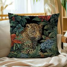 1 Stück Jungle Leopard Muster Deko Kissenbezug, einseitiges Samt Material, 45*45cm/18*18 Zoll Kissenbezug, geeignet für moderne minimalistische Sofa Wohnzimmer Dekoration, Geschenk